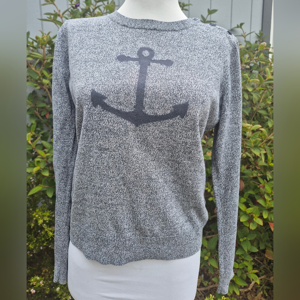 Nautica Navy and Gray Knit Sweater with Anchor 100% Cotton Size S